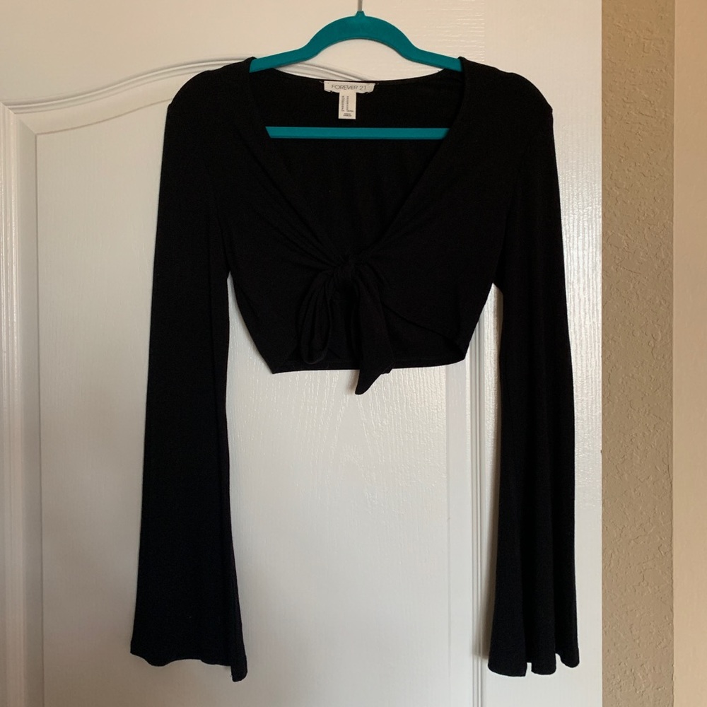 Black Self-Tie Crop Top